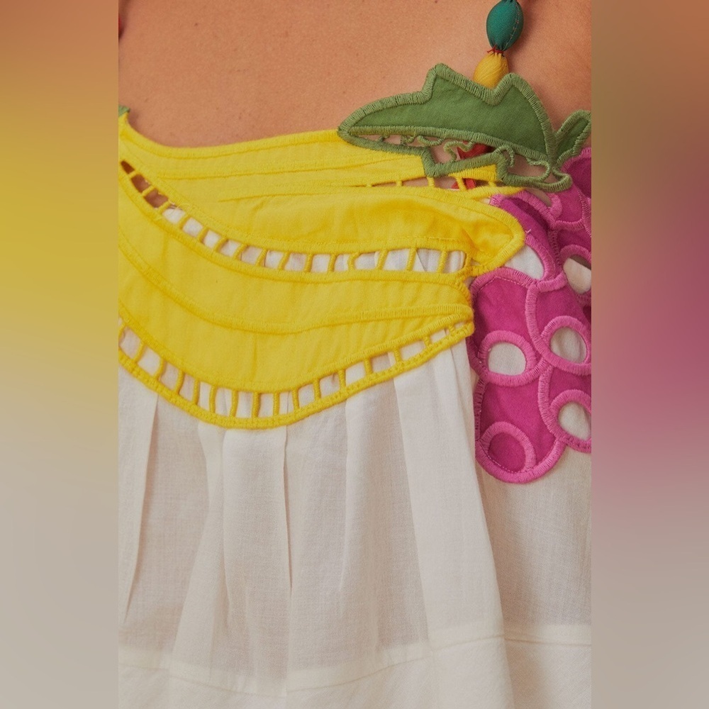 New! FARM Rio Embroidered Fruits Richelieu Cotton Maxi Dress 🍓🍇🍉 Medium - Picture 7 of 16